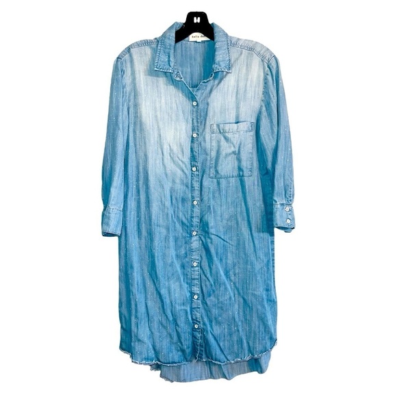 Bella Dahl Button-Up Denim Dress Bleach Spray Wash Tencel Shirtdress Size Small - Picture 2 of 8